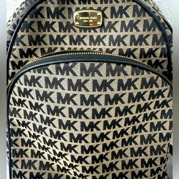Michael Kors Black Jaquard Signature Canvas with Leather Straps Abbey Backpack - Picture 7 of 16